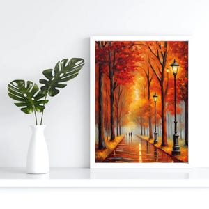 Fall Foliage Printable - Autumn Rainy Boulevard Decor | Cozy Home Wall Art Download