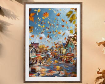 Whimsical fall print | Seasonal home poster | Fall Market Art