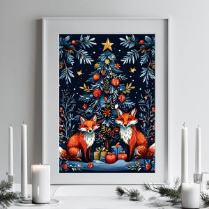 Christmas Whimsical Fox Wall Art Print, Santa Woodland Animal