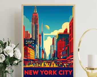 NYC Skyline Poster: Retro Urban Cityscape Art (Digital Download)