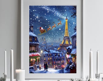 Christmas in Paris Digital Poster | Winter Night Wall Art