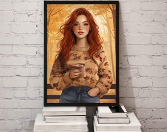 Redhead Woman Portrait: Boho Fashion Art Print (Digital Download)