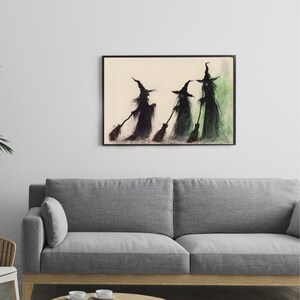 Gothic Halloween Witch Poster | Spooky Witches Wall Art | Magical Broomsticks Printable | Witchy Decor for Halloween