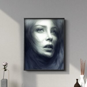 Monochrome Woman Portrait: Minimalist Surreal Art (Digital Download)