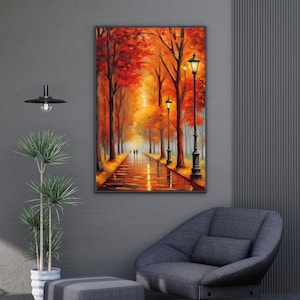 Fall Foliage Printable - Autumn Rainy Boulevard Decor | Cozy Home Wall Art Download