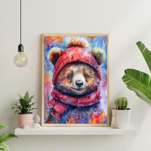 Woodland Nursery Bear Print - Cute Animal Artwork - Baby Bear Wall Art - Kids Room Decor - Printable Nursery Digital Download