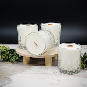 10.7oz Soy Candle in Amber Musk handpoured in Vintage Double Old Fashioned Glasses