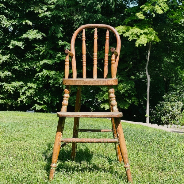 RENTAL ONLY - Vintage Rustic Wooden Childrens High Chair for Baby Shower & First Birthday Party