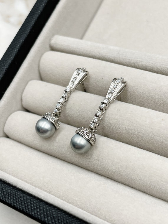 925 Sterling Silver, Freshwater Pearl  + CZ Dangl… - image 5