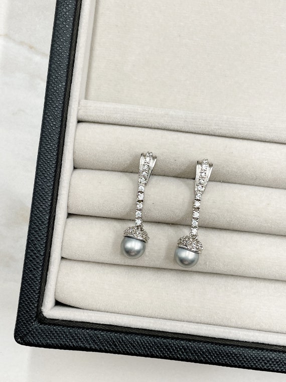 925 Sterling Silver, Freshwater Pearl  + CZ Dangl… - image 3