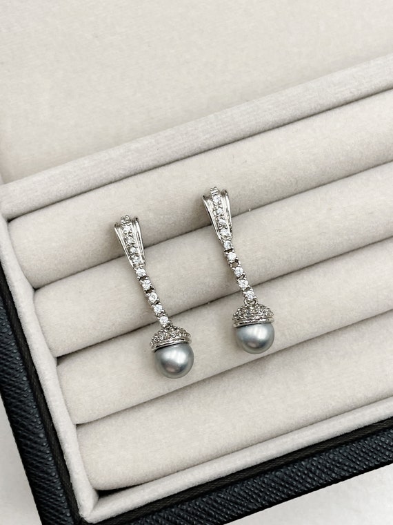 925 Sterling Silver, Freshwater Pearl  + CZ Dangl… - image 1