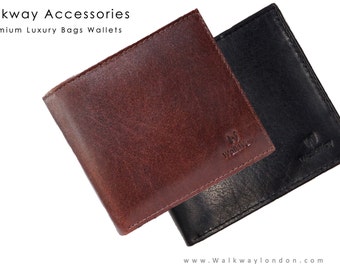 Men's Premium Leather Bifold 12Credit cards 2 Bills Section with RFID Protection by WalkWay London