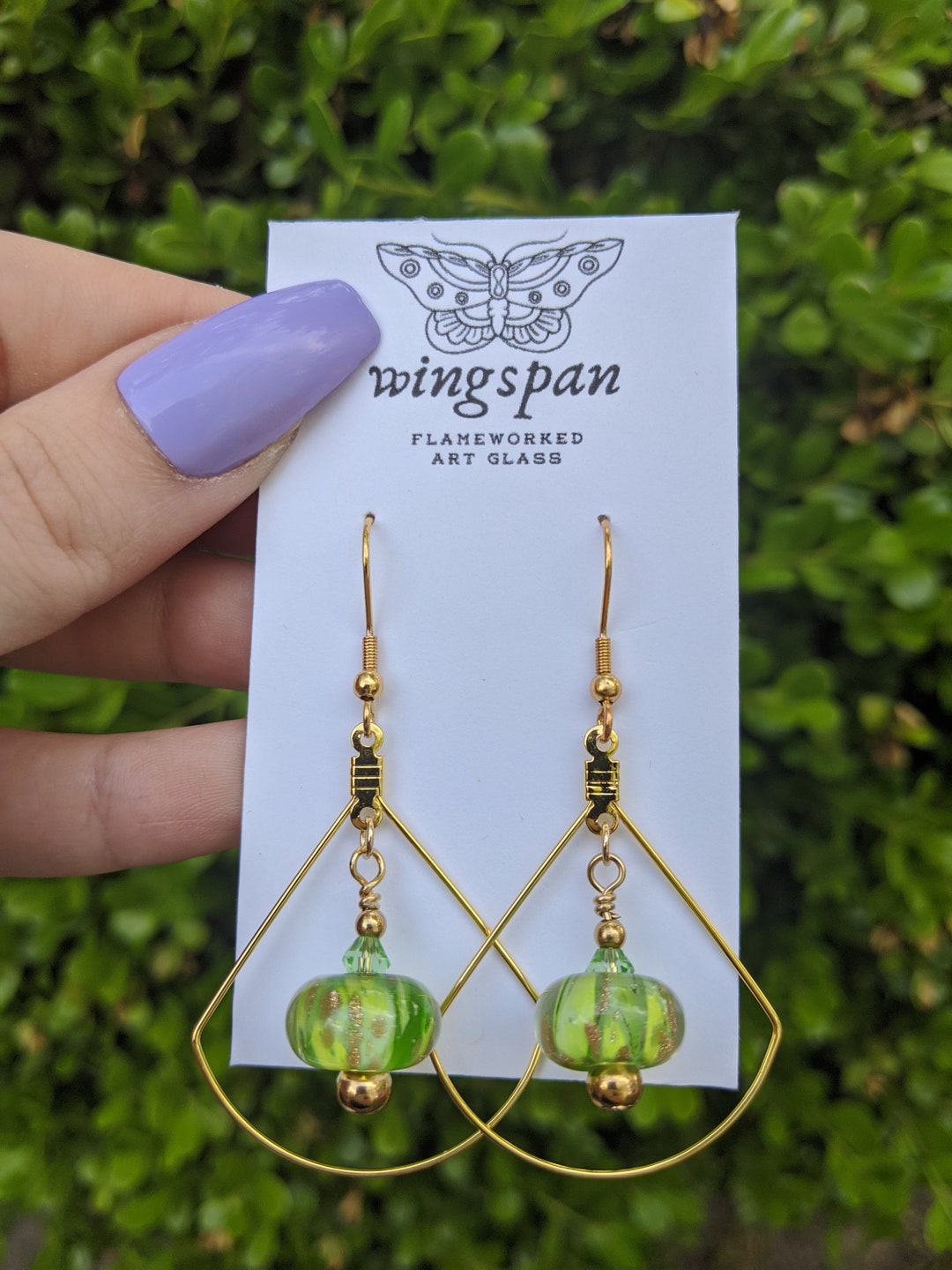 Jade Green Art Glass Beads Gold Fan Dangle Boucles doreilles Etsy France