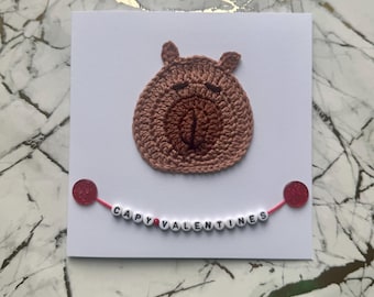 Tarjetas de felicitación personalizadas de crochet / Feliz San Valentín / Tarjetas hechas a mano / Carpincho / Tarjeta de San Valentín / Tarjeta de felicitación personalizada