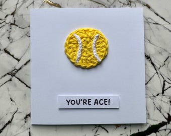 Tarjetas de felicitación personalizadas de crochet / Feliz San Valentín / Tarjetas hechas a mano / Tenis / Tarjeta de San Valentín / Tarjeta de felicitación personalizada / Deportes