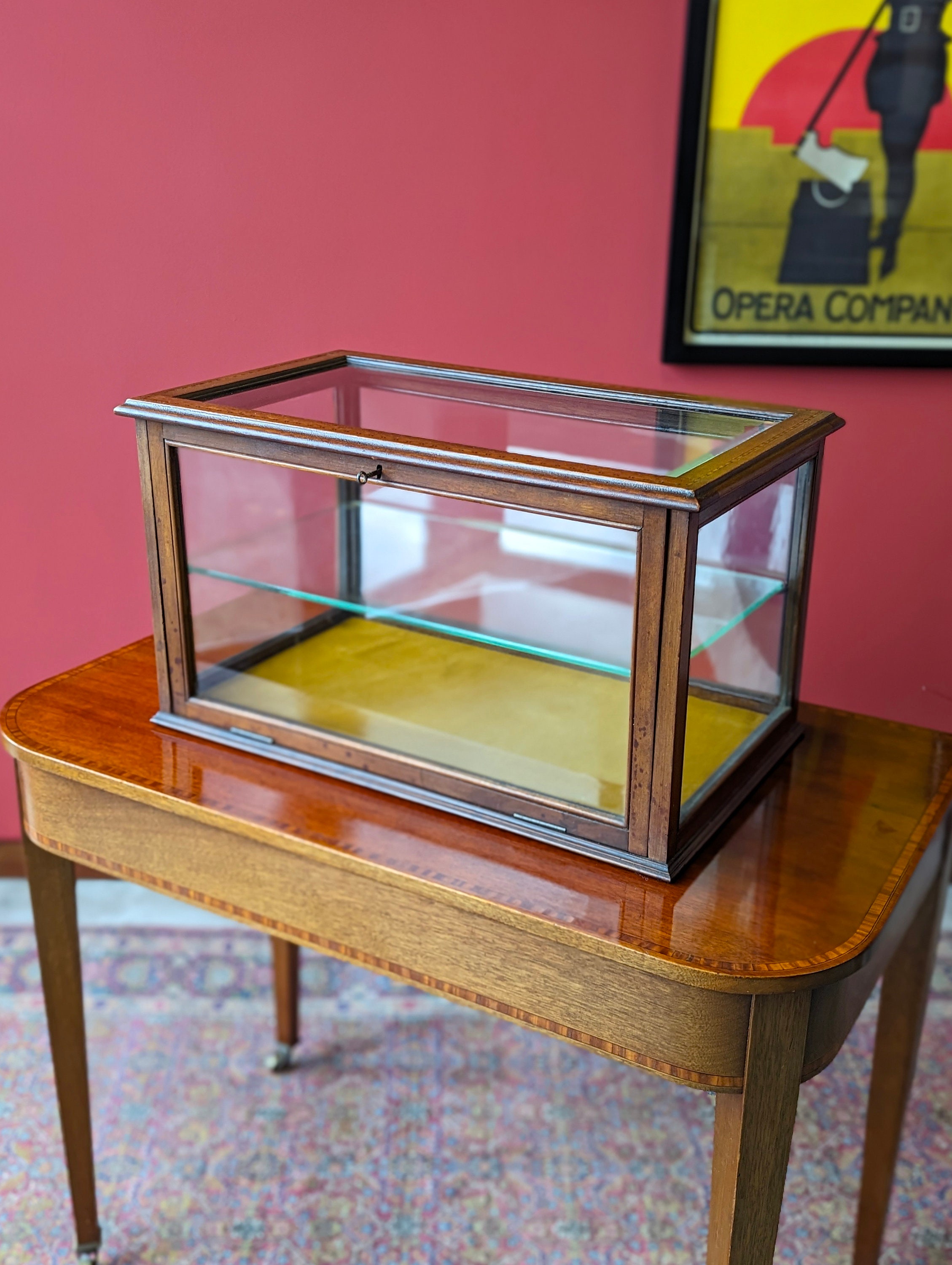 Antique Edwardian Inlaid Mahogany Glass Shop Counter Display Case