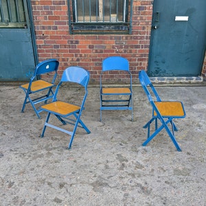 Set of Four Mid Century Folding Metal Chairs / Dining Chairs