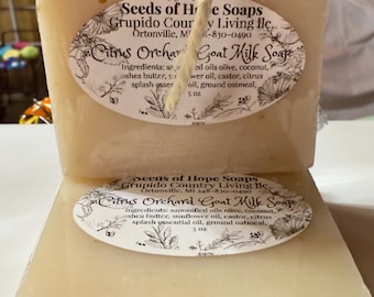 Goat Milk Natural Soap, Citrus Orchard Soap  Bar, Orange & Lemon Essential Oils