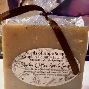 Mocha Coffee Scrub Soap, Exfoliating Bar with Coffee Grounds, Handmade Chocolate Scented Soap, Natural Cold Process Gift