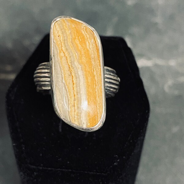 Banded Calcite Onyx and Sterling Silver Ring