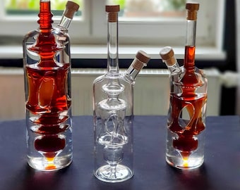 Handmade vinegar-oil bottle, 2-in-1 glass art by German glassblower, Our best item!