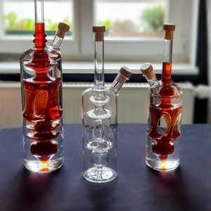 Handmade vinegar-oil bottle, 2-in-1 glass art by German glassblower, Our best item!