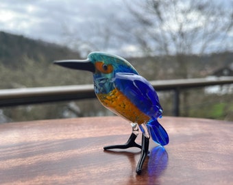 Kingfisher standing | handmade glass bird | cute glass kingfisher in Murano style | Glass decoration | hand-blown | Glass art by masters