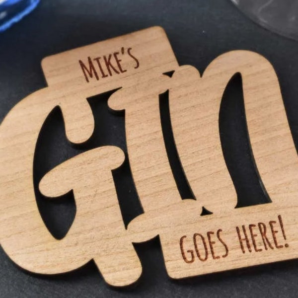 Gin Goes Here Name Coaster | Wooden | Personalised Minimalist Home Decor | The Perfect Gift for Him or For Her