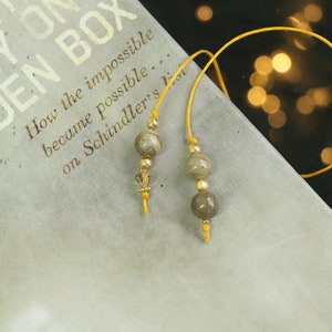 14K Gold Plated Silver Leaf Jasper Bookmark, Handmade Book Thong