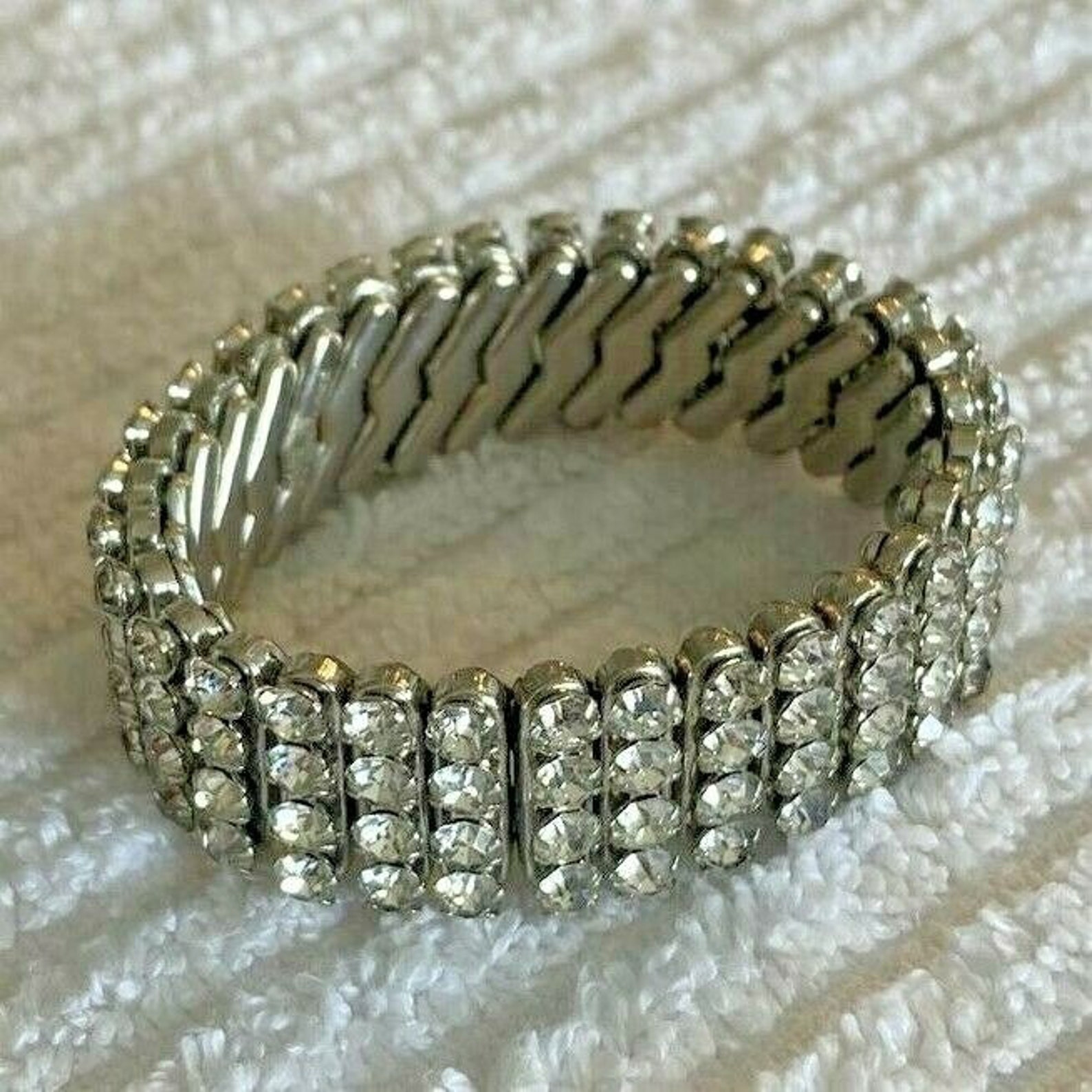 Vintage Clear Rhinestone Stretch Bracelet Marked Made Etsy