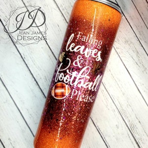 Falling Leaves Monogram pumpkin glitter tumbler / Autumn/Fall glitter burst ombre tumbler