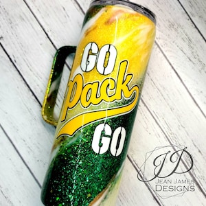 Packers Inspired Glitter Swirl Tumbler