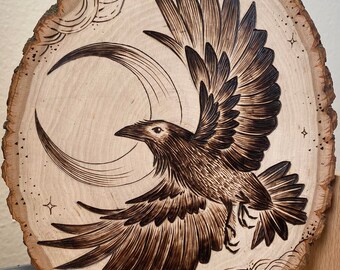 Mandala Animal Spirit Animal Spiritual Raven Depiction Pyrography Bringer in Light Native American Culture- Totem Wood Burned Art