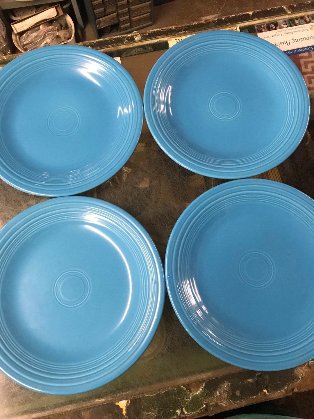 4 Peacock Fiesta Ware Dinner Plates Hand Picked Seconds Never Used