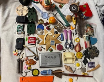 Found Objects, Assemblage Mixed Media, Shadow Box Art, Diorama, Vintage Smalls Display, Junk Drawer Lot, Altered Art, Wall Decor,  Collage