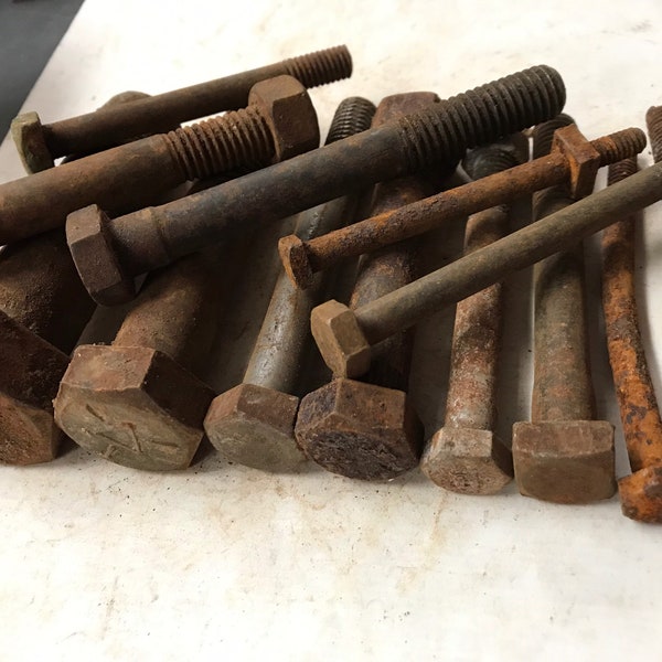 Rusty bolts 3" - 4" vintage primitive project assorted diameter one pound, rust dyeing, metal assemblage,  robot, vintage craft, mixed media