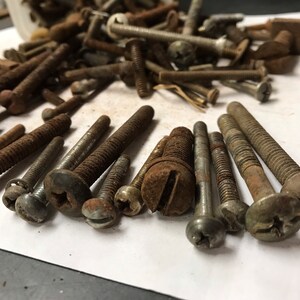 Weathered Rusty Machine screws vintage project 1” to 2” assorted 35 to 45 Pc in a pound rust dyeing assemblage craft, Machine Repair