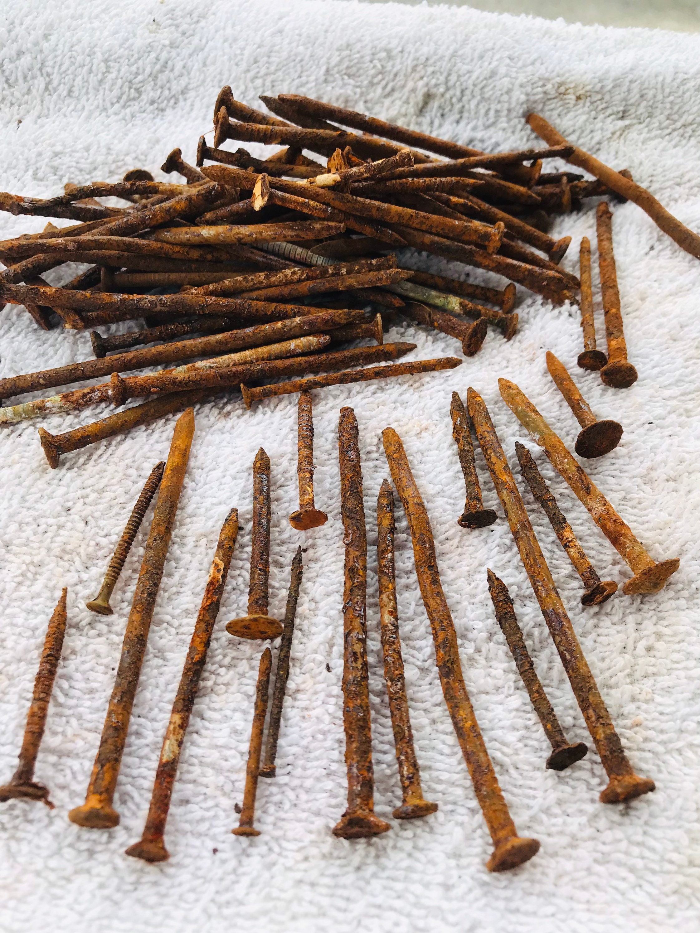 Rusty Nails, old barn find Assorted Sizes Shapes, Rust Dyeing pieces, Crafting Assemblage Rusted vintage tools, farmhouse, found objects 7oz