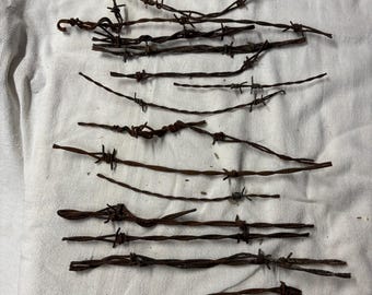 12 pc Rusty Fence Barbed Wire , old farm barn find, Rust Dyeing pieces, Crafting Assemblage Rusted vintage tools, farmhouse, found objects