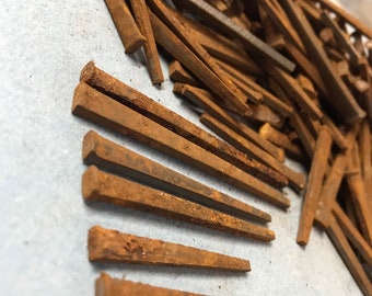 RUSTY square cut nails you choose size craft project farmhouse rust dyeing, 1 1/2” to 3” nail metal assemblage, welded art, wood working