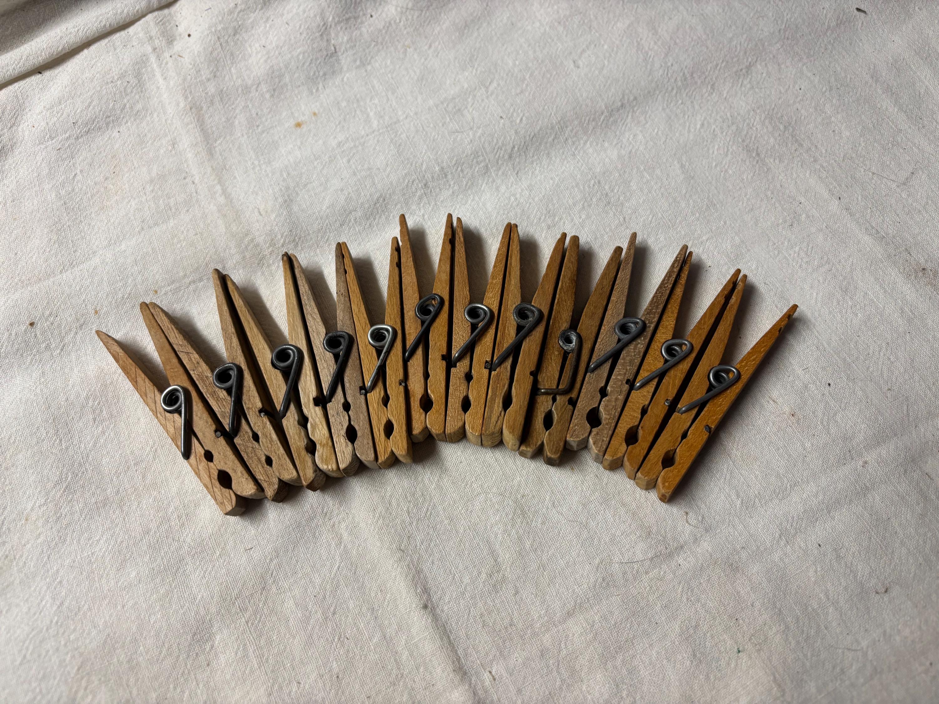 Strong Spring Like Grandma Had! Vintage Wood Spring Loaded Clothes Pins ...