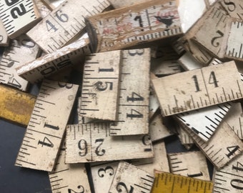 15 pieces Expandable Folding Ruler Vintage Wooden Expandable Carpenter Ruler Numbers, wood numbers, ruler pieces, wood assemblage, collage