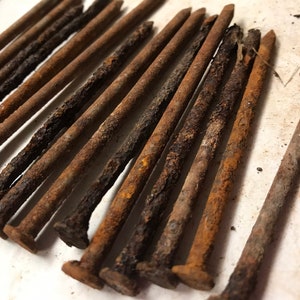 3"+  Rusty Nails, old barn find Assorted Sizes Shapes, Rust Dyeing pieces, Assemblage Rusted vintage tools, farmhouse, found objects 7oz