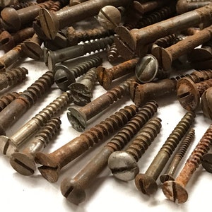 Flat head wood screws old rusty vintage slotted for primitive woodworking project  1/4” to 3” assorted sizes 7 ounce package vintage tools