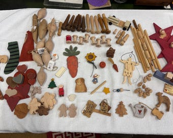 Wood pieces, Found Objects, Art, bits, wood with holes circles, mixed media, shadow box, collage Art, woodworking Christmas craft Assortment