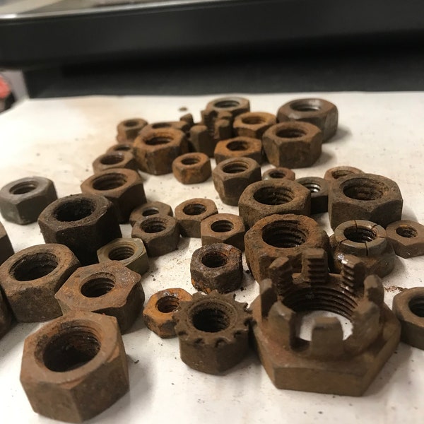 Rusted Oxidized Hexagon Hex Nuts no Bolts with Holes for Jewelry, Assemblage, Welding, Sculpture, Metal Assemblage, Industrial Salvage