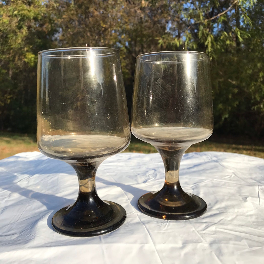 Pair Tawny Accent Smoke Color Stemware Wine / Water Stem Glasses