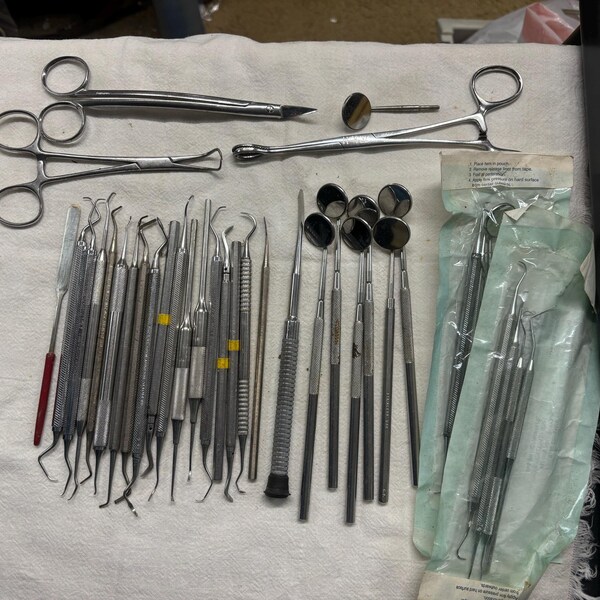 Vintage Lot of Dental Tools Picks Instruments Dentist 36 pieces, Small Pick, Mirror, small tools for craft.  Great for small intricate work