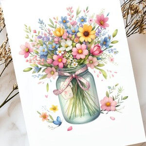 10 fiori 4x6 in barattoli di vetro, biglietto d'auguri stampabile con tenda piatta/download immediato/biglietto d'auguri stampabile/biglietto d'auguri stampabile