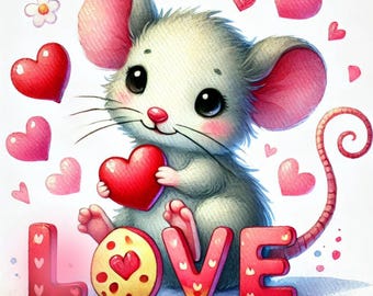 Adorable Valentine Mice, Perfect for Nursery or Kid's Room, Apparel, Cards, Tiles and Other Fun Crafts, Digital JPG Images, Instant Fun